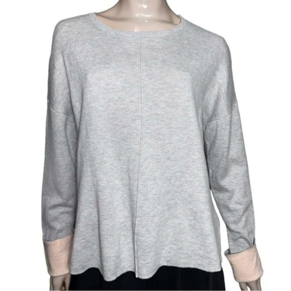 Dakini Women’s Size M Heather Gray Contrast Pink Cotton Knit Crewneck Sweater